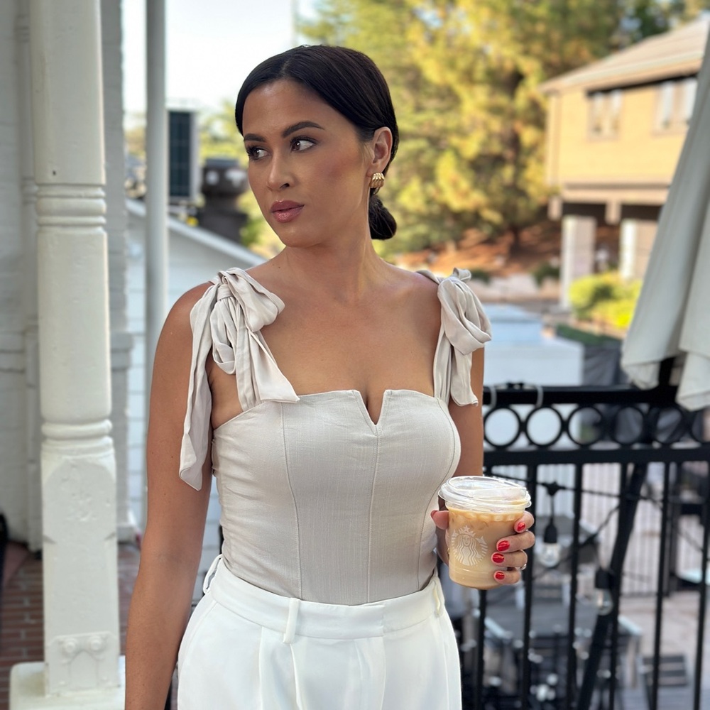 Elegant Cream Tie-Strap bodysuit